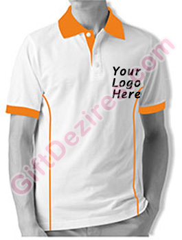 Designer White and Tangerine Color Polo Logo T Shirt